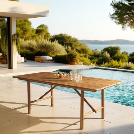 COLINE - Table à manger de jardin 200x100cm en bois de teck recyclé (1/5)