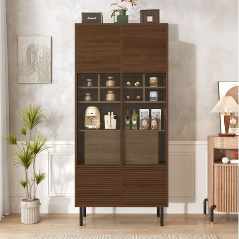 Mobile vetrina alto 75,5x35x164,5 cm in MDF marrone con contenitore integrato - MEUBLIV (1/5)
