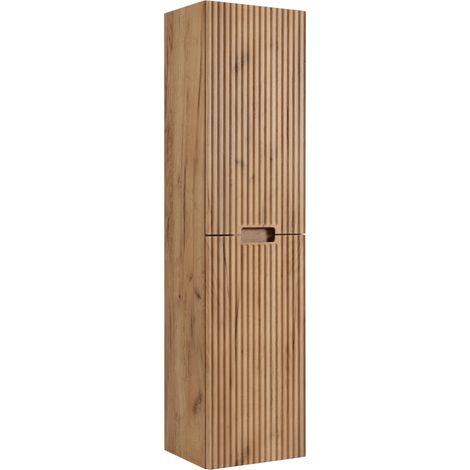 Rodan Hochschrank Bad 136 cm, Braun, 27 x 35 x 136 cm, wandhängend, MDF, schmal, Türen mit Soft-Close, feuchtraumgeeignet