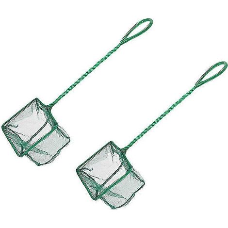 Épuisette pour aquarium, à long manche, en plastique à mailles carrées fines, utilisée pour nettoyer les aquariums, transférer les déchets des poissons et retirer les débris (paquet de 2). (1/5)