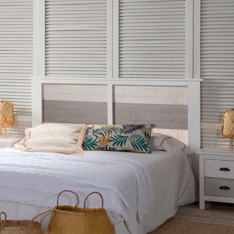 Tête de lit 164x112 cm en pin blanc, gris et beige - KINDA