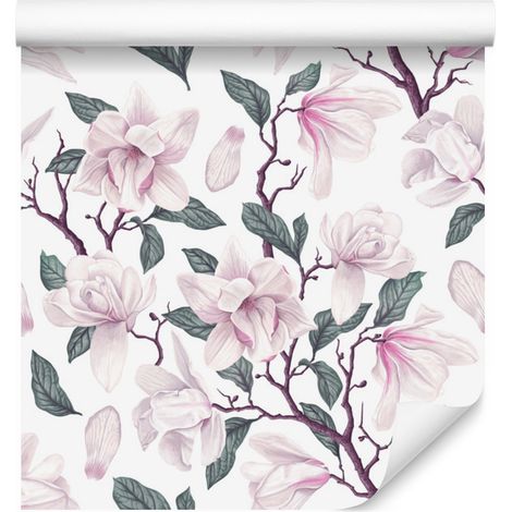 Papel pintado con flores de magnolia en flor para salón y dormitorio, 50x1000 cm. (1/5)