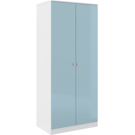 Denver 2 Door Wardrobe - L48 x W175 x H75 cm - White/Blue Gloss