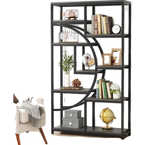 Étagère, Design industriel, 9 étagères ouvertes, Noir (1/2)