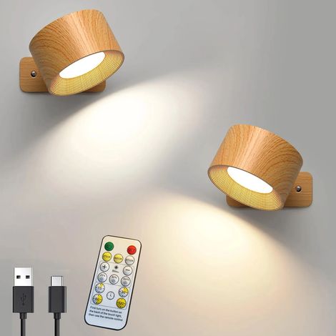 Lot de 2 appliques murales avec 3 températures de couleur et télécommande, lampe de lecture sans fil, veilleuse tactile à intensité variable, Beige (1/5)