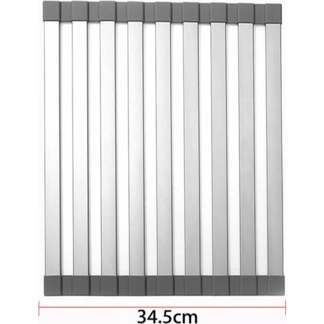 Grand égouttoir à vaisselle enroulable, couvercle d'évier, accessoires d'évier de cuisine, égouttoir à vaisselle en aluminium enroulable, pliable, enroulable (48 × 34,5 cm) (1/5)