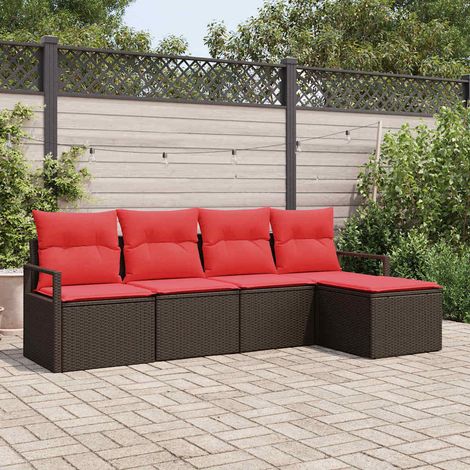 Sofa Set mit Kissen Braun Poly Rattan