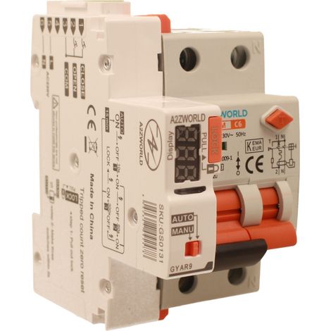 RCBO Interruttore Magnetotermico Differenziale Con Riarmo Automaico, Tipo A Curva C 1P+N 3M 6000A 30mA AC 230V IP20 IEC61009-1 PL8HM, 3 Tentativi (10s/60s/300s), Corrente Disponibili 6A 10A 16A 20A 25
