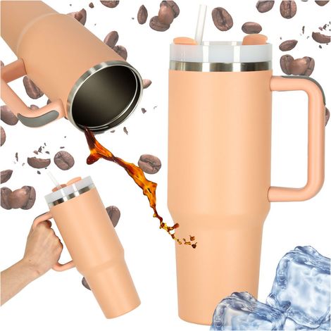 Mug isotherme avec paille et anse 1200 ml rose (1/5)