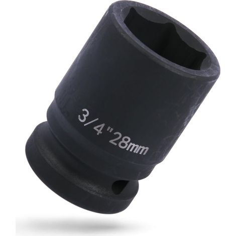 Douille puissante 3/4" 28 mm, 6 pans en acier Cr-V, pour visseuse à percussion, qualité industrielle (1/5)