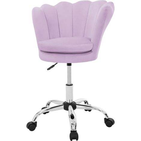 ML-Design Bürostuhl aus Samt, Lila, Schminktisch Stuhl mit Muschel-Rückenlehne, Drehstuhl mit Rollen, Kinder Schreibtischstuhl höhenverstellbar, Polstersessel für Schlafzimmer, Homeoffice Stuhl Sessel