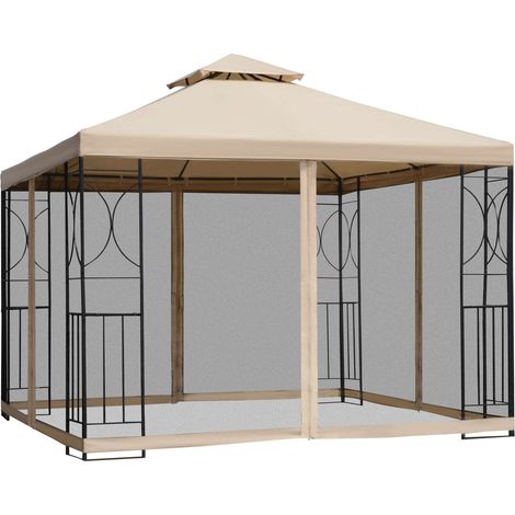 Outsunny 3x3(m) Outdoor Gazebo Patio Pavilion Canopy Tent w/ Netting & Shelf (1/5)