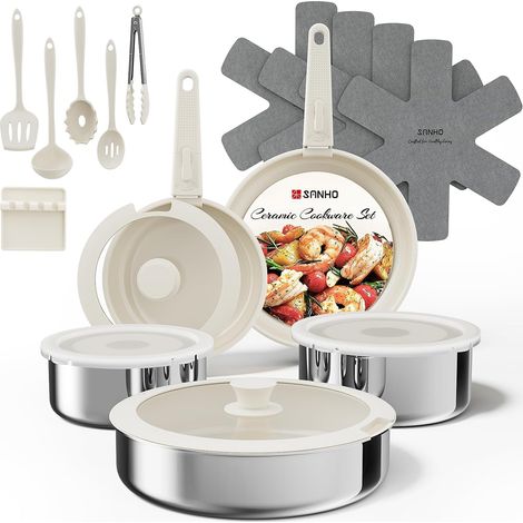 21PCS Lot Casserole et Poêle Induction Batterie Cuisine Antiadhésive (1/5)