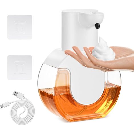 CCYKXA Automatic soap dispenser - 420 ml - Wall-mounted - Foaming soap dispenser - USB rechargeable - Electric soap dispenser with infrared sensor and 4 adjustable liquid levels (1/5)