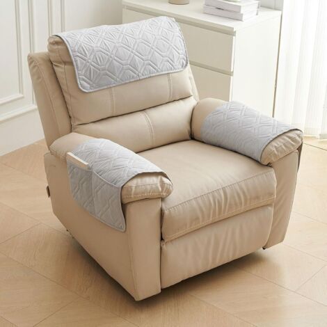 Housses d'accoudoirs, housses de fauteuils inclinables, housses d'accoudoirs de canapé, housses de canapé imperméables et antidérapantes, avec poches latérales - gris clair (1/4)