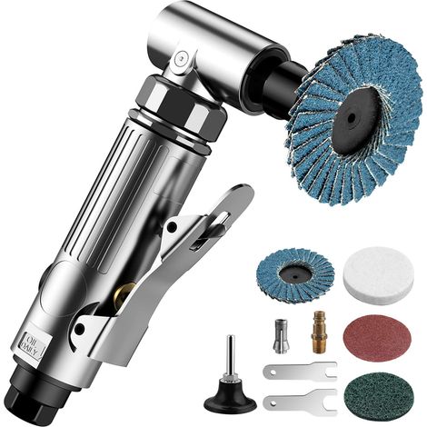 Meuleuse d'Angle Pneumatique 1/4" 90psi (6.35 Bar) 20 000 tr/min avec 4 Disques Différents 2 Mandrins 3mm/6mm pour Préparer les Surfaces à Souder, Polir et Meuler Carrosserie Lustrer (1/4)