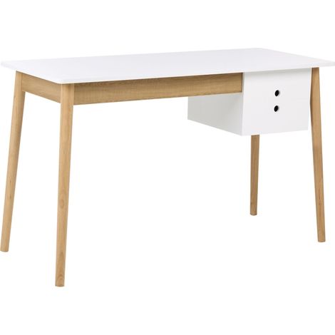 Scrivania da ufficio per casa con cassetti in truciolato 120 x 50 cm bianco e marrone chiaro Fenestra