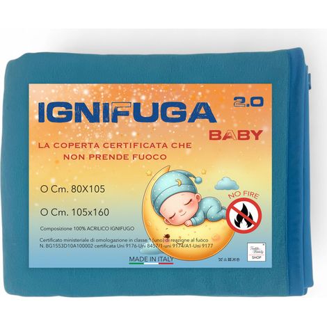 Copertina Ignifuga Bambini Asilo 'IGNIFUGA 2.0 BABY' - Culla e Lettino 100% Acrilico Ignifugo - Made in Italy Blu 80x105 cm. (1/5)