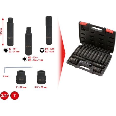 KS Tools 3/4+1 Kraft-Wechsel-Stecknuss- und Bitstecknuss-Satz, 16-tlg