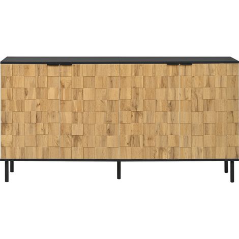 Buffet mosaïque 2 portes en panneaux de particules imitation bois avec pieds métalliques noirs, pour salon et entrée (1/5)
