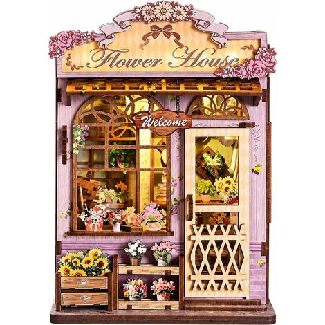 Serre-livres puzzle 3D en bois à monter soi-même, kit de maquette miniature de maison fleurie pour un coin tranquille, décoration faite main (1/5)