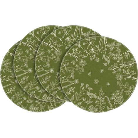 Ensemble de 4 sets de table ronds printaniers à motifs d'herbes et de fleurs sauvages antiques, 35,5 cm (14 pouces), pour la décoration de table estivale. (1/5)