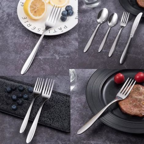 Fourchettes de table - - Ensemble de 12 - Acier inoxydable - Argent - Lave-vaisselle compatible (1/4)