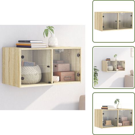 Muebles de madera - vidaXL Mueble de pared puertas de vidrio roble Sonoma 68,5x37x35 cm - Armario de almacenamiento