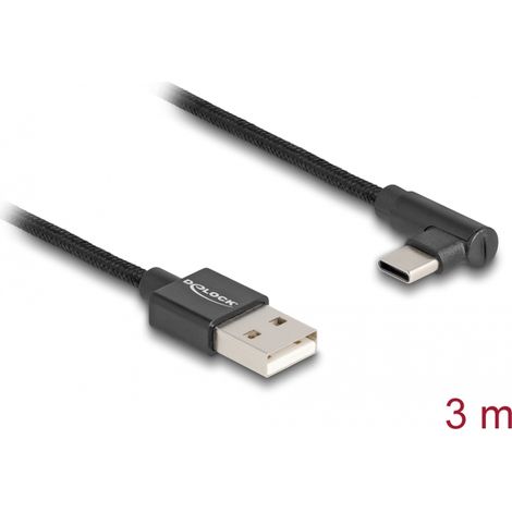 Delock Cable USB 2.0 Tipo-A macho a USB Type-Câ¢ macho, sesgado, de 3 m y negro