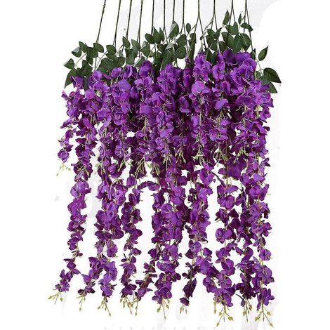 Décoration de mariage : guirlande de glycine artificielle en soie Ratta, fleurs suspendues, lot de 6 (violet). (1/5)