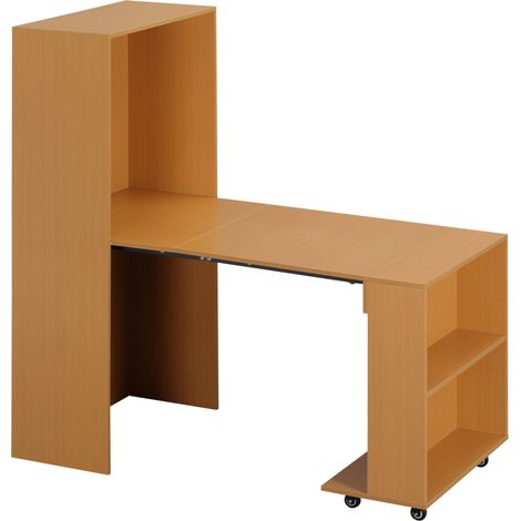 Tavolo Pieghevole Salvaspazio da Pranzo max 3 Persone per Spazi Limitati, Tavolo a Scomparsa in Truciolato e Acciaio, 75x144x144.5 cm, color Legno
