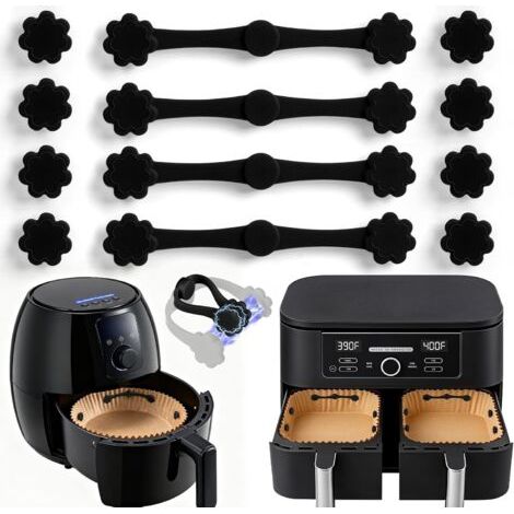 Aimant Silicone Air Fryer, 12 PCS Boucle Magnétique en Silicone pour Friteuse à Air, Universels Accessoires Aimant Air Fryer pour Sécurise Papier Sulfurisé Jetable et Empêche de Brûler (Noir) (1/5)