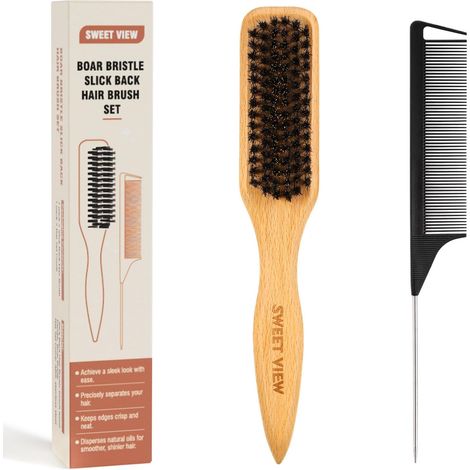 Glatte Wildschweinborsten-Haarbürste für glattes und krauses Haar, elegante Pferdeschwänze, Duttfrisuren und Babyhaare, Haarstyling-Accessoires für Mädchen, Kinder und Frauen (1/5)