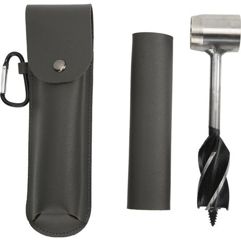 Ensemble de clé à tarière manuelle en acier inoxydable, multifonctionnel et portable, avec sac de rangement, étui et pochette en cuir PU gris. (1/5)