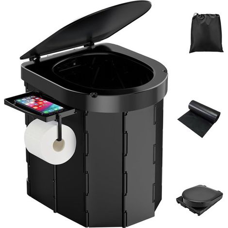 Toilette da campeggio, WC portatile per attività all'aperto, pieghevole, fino a 180 kg, nera (1/5)