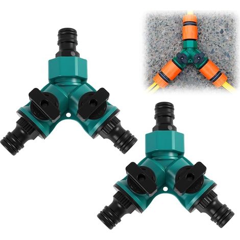 2 PCS Distributeur 2 Voies, Splitter de Tuyau d'Arrosage, Répartiteur Y, pour tuyaux de 9-25mm, avec valves de sélection et vannes Marche arrêt, raccord Rapide, Pratique et Facile à Installer (1/5)