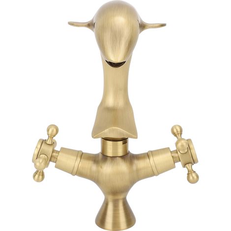 Robinet mitigeur lavabo en cuivre rétro dauphin double levier pour salle de bain cuisine wc baignoire (1/5)