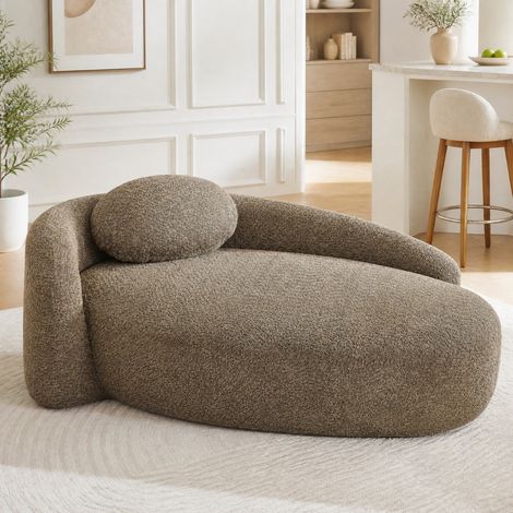 Poltrona singola in tessuto teddy marrone con design arrotondato e cuscino (1/5)