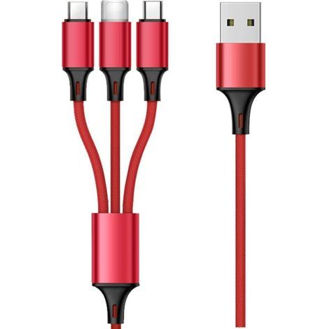 Câble téléreport Câble Multi USB, 3 en 1 Multi Chargeur USB Câble en Nylon Tressé Charge Rapide - 1.2M, rouge (1/5)