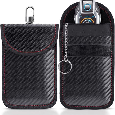 Aougo – Lot de 2 pochettes de sécurité anti RFID pour clé voiture – Fibre de carbone – Protection contre le piratage – Taille 14 x 9 cm (1/5)