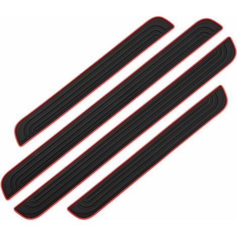 Barres de Seuil de Porte Voiture 4PCS Plaque de Seuil Protecteurs Autocollant Voiture Film Adhésif pour Protection Seuil Porte Garde-Plaque de Seuil de Porte Voiture en Caoutchouc Souple PVC(Noir) (1/5)