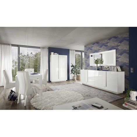 Salle à manger moderne blanc laqué brillant Uranus (1/3)