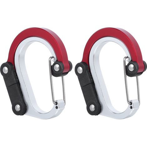 Mousqueton multifonction en aluminium pour voyages et activités de plein air, avec boucle externe à fixation rapide (lot de 2, rouge). (1/5)