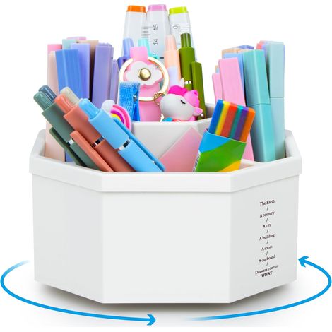 Organizer da scrivania da 2 pezzi - Portapenne girevole a 360° con 5 scomparti, contenitore per ufficio per casa e scuola (1/5)
