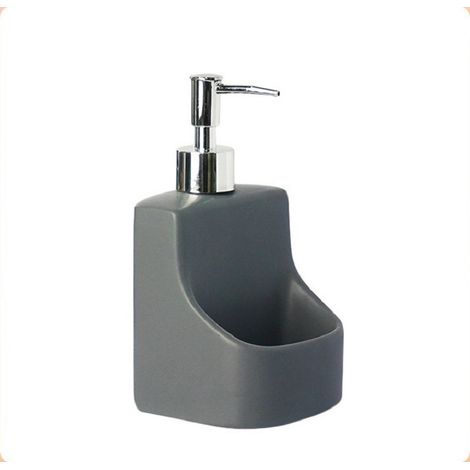 Distributeur à savon et éponge 390ml grise 9.5x9.5x18cm (1/4)