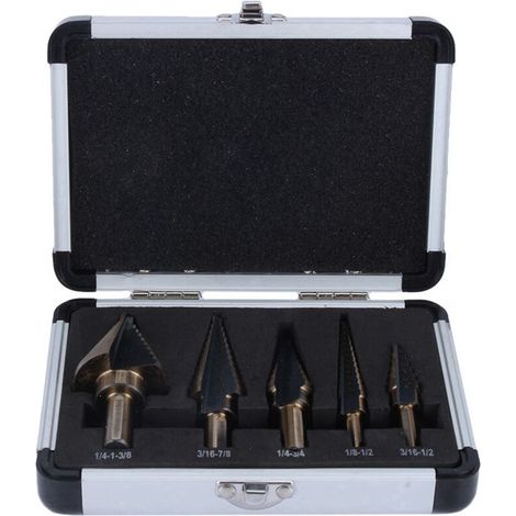 5Pcs HSS Forets étagé Mèche conique Trépan à redan kit Outil électrique avec Boîte range (1/4)