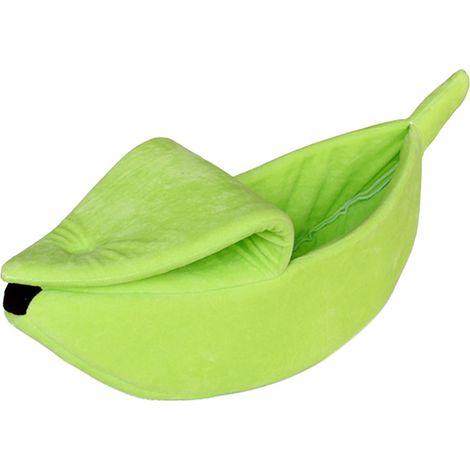 Lit pour animaux de compagnie en forme de banane, tissu velours, bonne perméabilité à l'air, vert chauffant, petit (1/5)