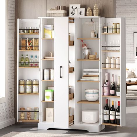 Mobile dispensa alto bianco in MDF con portaspezie, 150 x 78 x 40 cm HAVRYA (1/5)