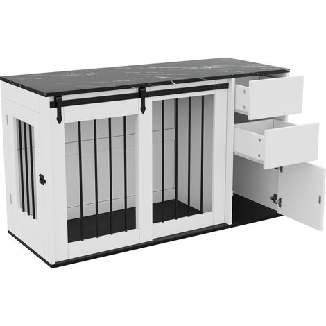 CHICFURN Box pour chien 140 x 60 x 87 cm en MDF et métal blanc, meuble d'appoint 2-en-1 (1/5)