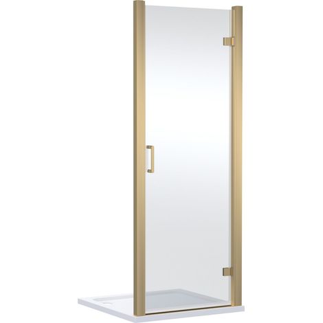 Contemporary 8mm Glass Reversible Hinged Shower Door, 800mm, Brushed Brass